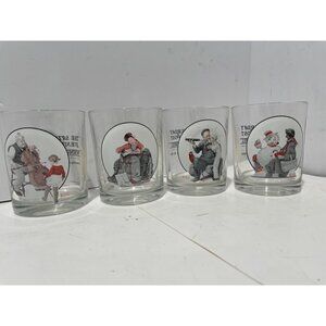 Vintage THE SATURDAY EVENING POST NORMAL ROCKWELL  4 GLASS SET COLLECTION